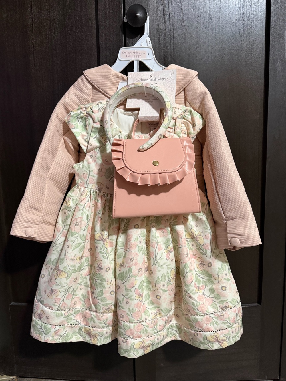 Catherine Malandrino Girls Floral Dress Set with Pink Jacket & Pink Purse